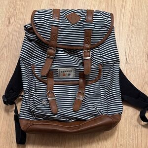 Striped Backpack with Brown Accents